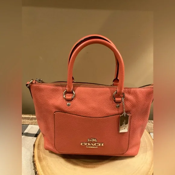 COACH Mini Emma Crossbody Satchel Pebble Leather F31466 Coral & Matching Wallet - Picture 3 of 14